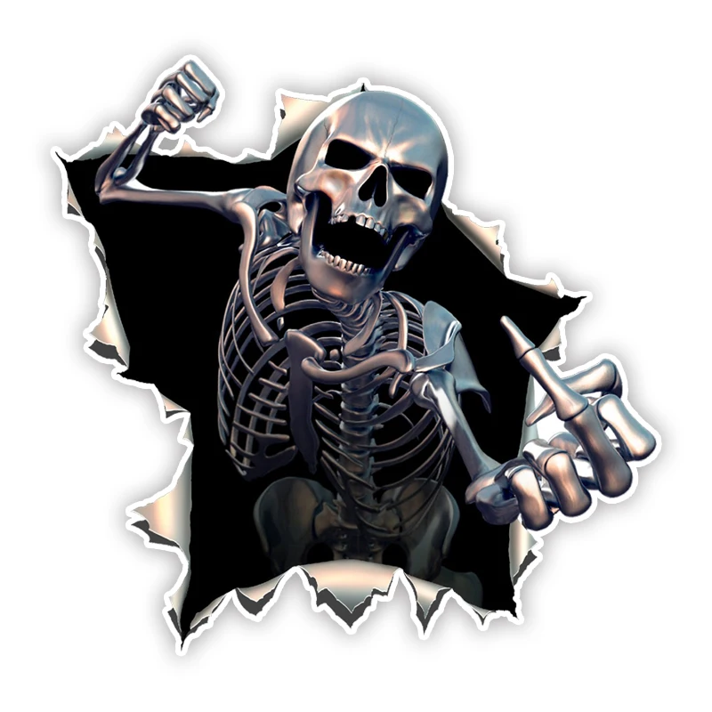 CK21199# Skull Skeleton Middle Finger Giving Punch Sticker for Laptop Book Fridge Guitar Motorcycle Helmet ToolBox Door PC Boat