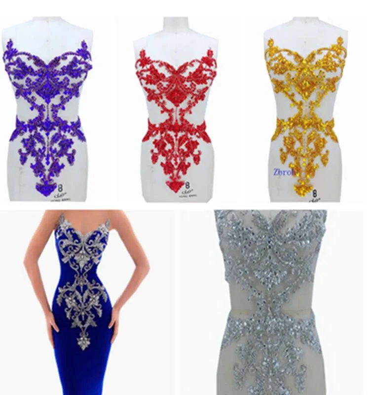 

Luxury V Neck Embellishments Crystal Lace Applique Hand Beaded Heavy-Stitched Triangle Style Evening Dress Accessories