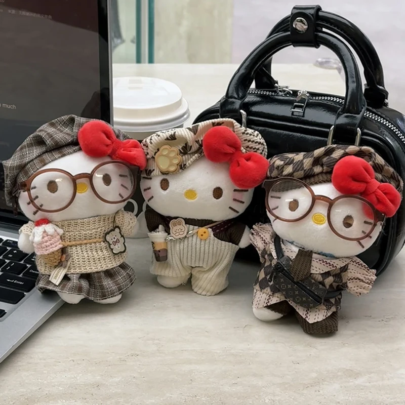 Sanrios bonito hellokittys plushie chaveiros dos desenhos animados gatinho gato saco charme adorável acessórios para meninas pingente de animal de pelúcia presentes