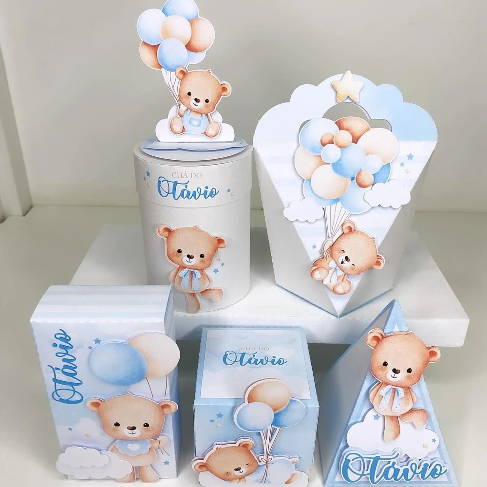 50pcs Pink Blue Balloon Bear Stickers Paper Tags for Baby Shower Kids Happy Birthday Party Decorations Gifts Packaging Supplies