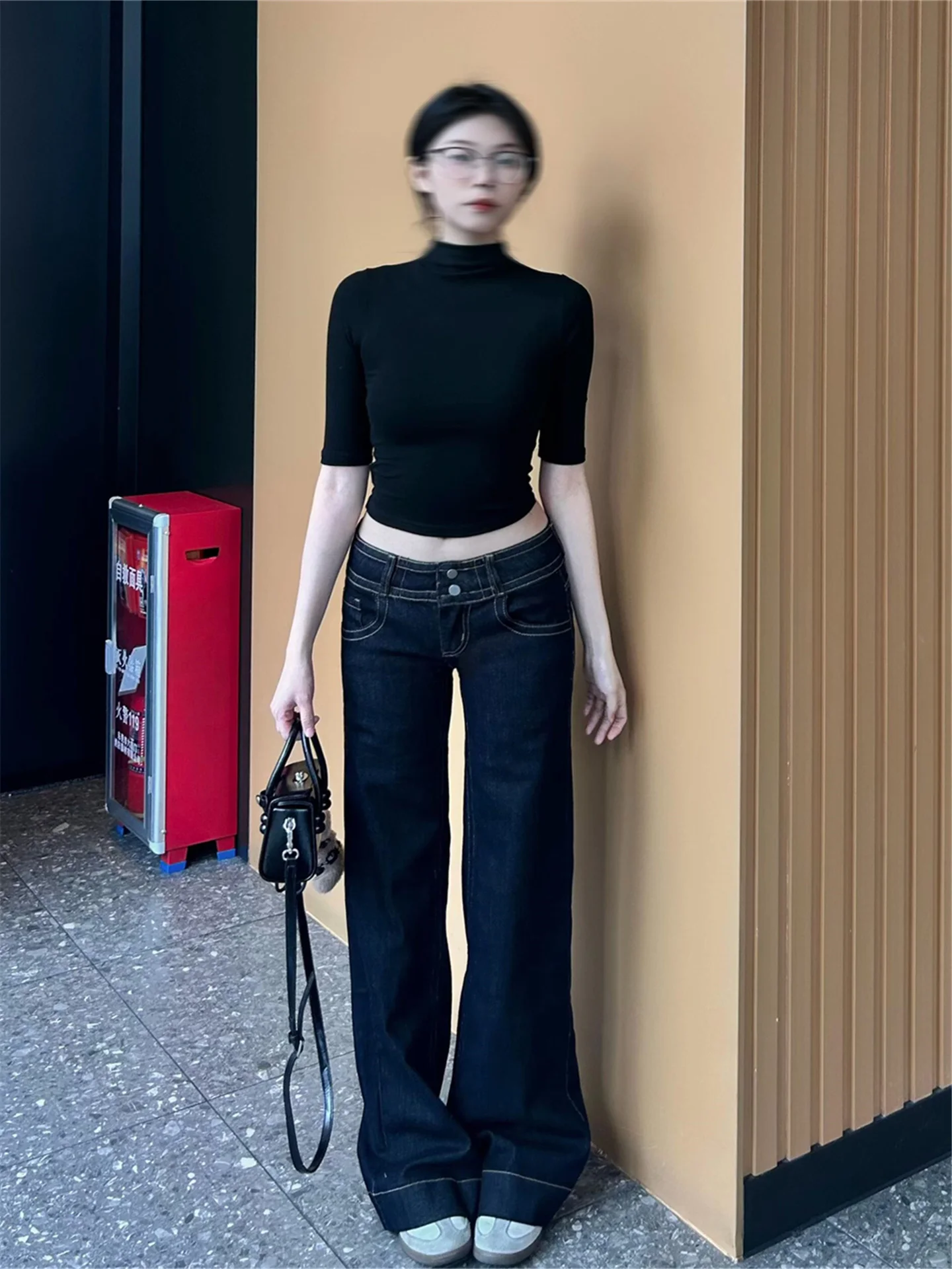 

Женские джинсы-клеш удлиненные, свободные, с низкой посадкой, широкие штанины, весенние, повседневные, из мягкого хлопка, с эффектом потертости