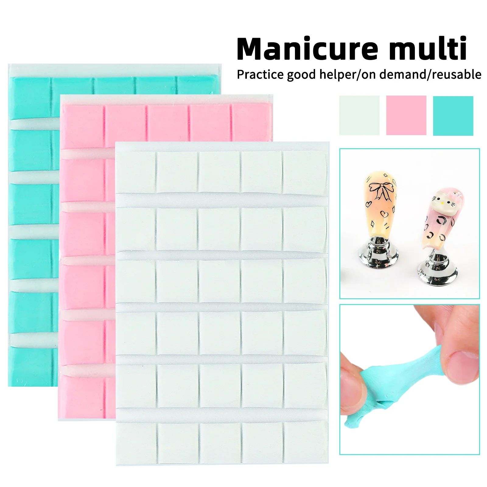 30pcs New Nail Adhesive Glue Clay Reusable Tacky Gel for Nail Art Practice Stand Display Holder False Tips Manicure Tools