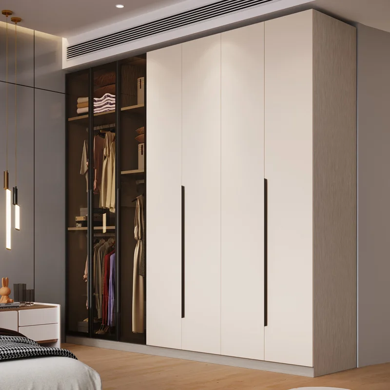 Wardrobe one door to top solid wood granule board simple modern household bedroom adult glass locker large wardrobe