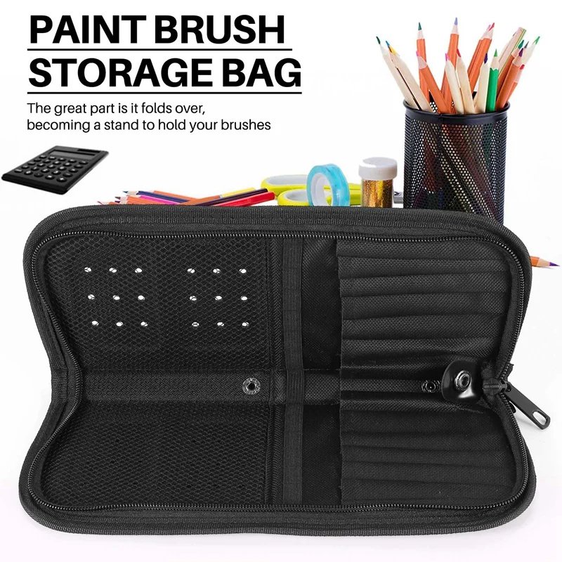 29Cm Artist Paint Brush Holder Zippered Brush Case for Oil Acrylic Watercolor Brush Breathable Painting Kit-DTB1