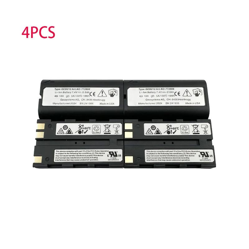 4PCS GEB212 Battery For Leica ATX1200 ATX1230 GPS1200 GPS900 GRX1200 Rechargeable Replacement Battery GEB212 7.4V 2600mAh