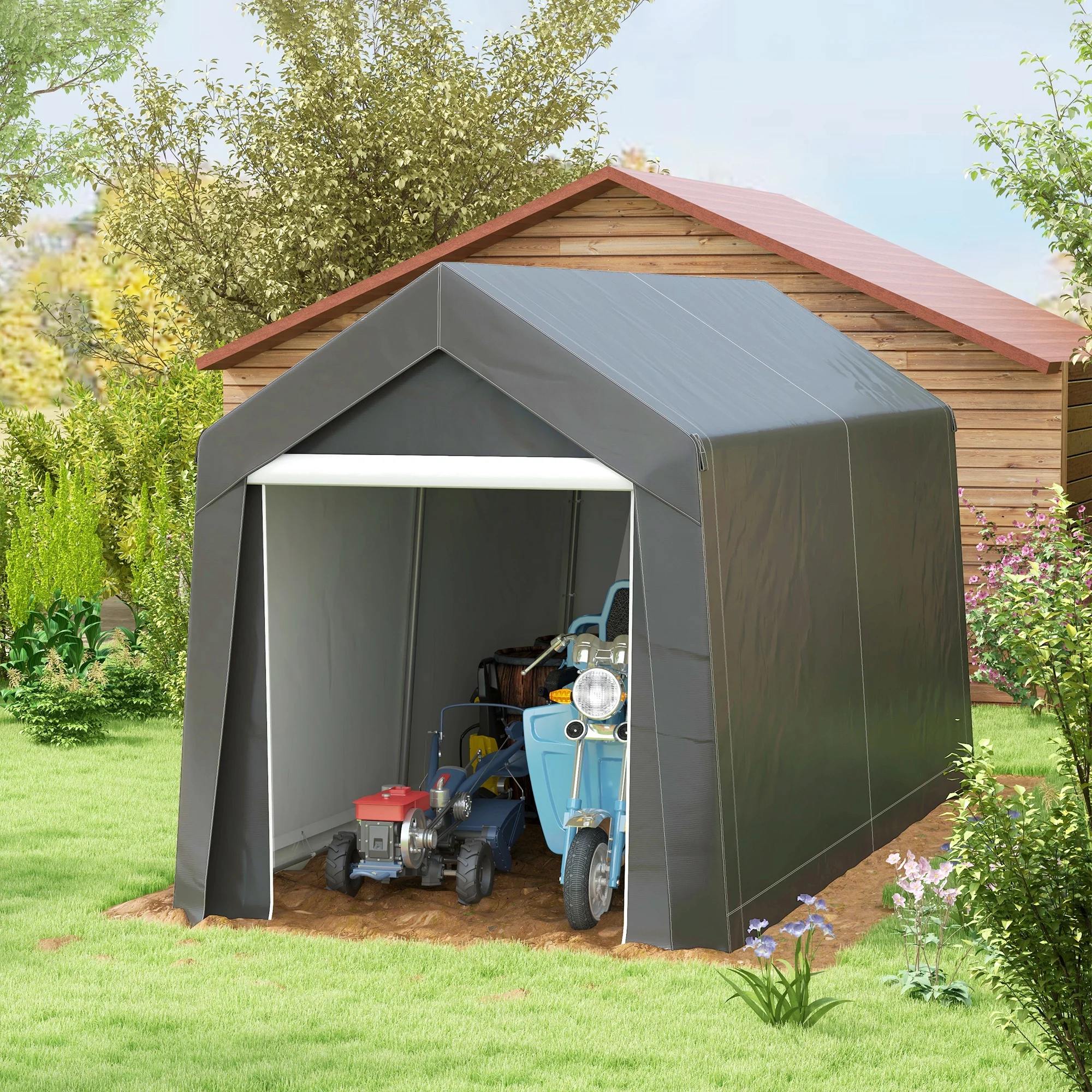 Outsunny 7' X 12' Heavy Duty Garden Storage Tent with Large Door, Gray