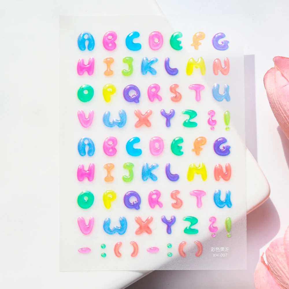 5D Jelly Line Letter Heart Cartoon Nail Stickers Colorful Relief Geometry Press On Nails Decals Decoration DIY Adhesive Sliders#