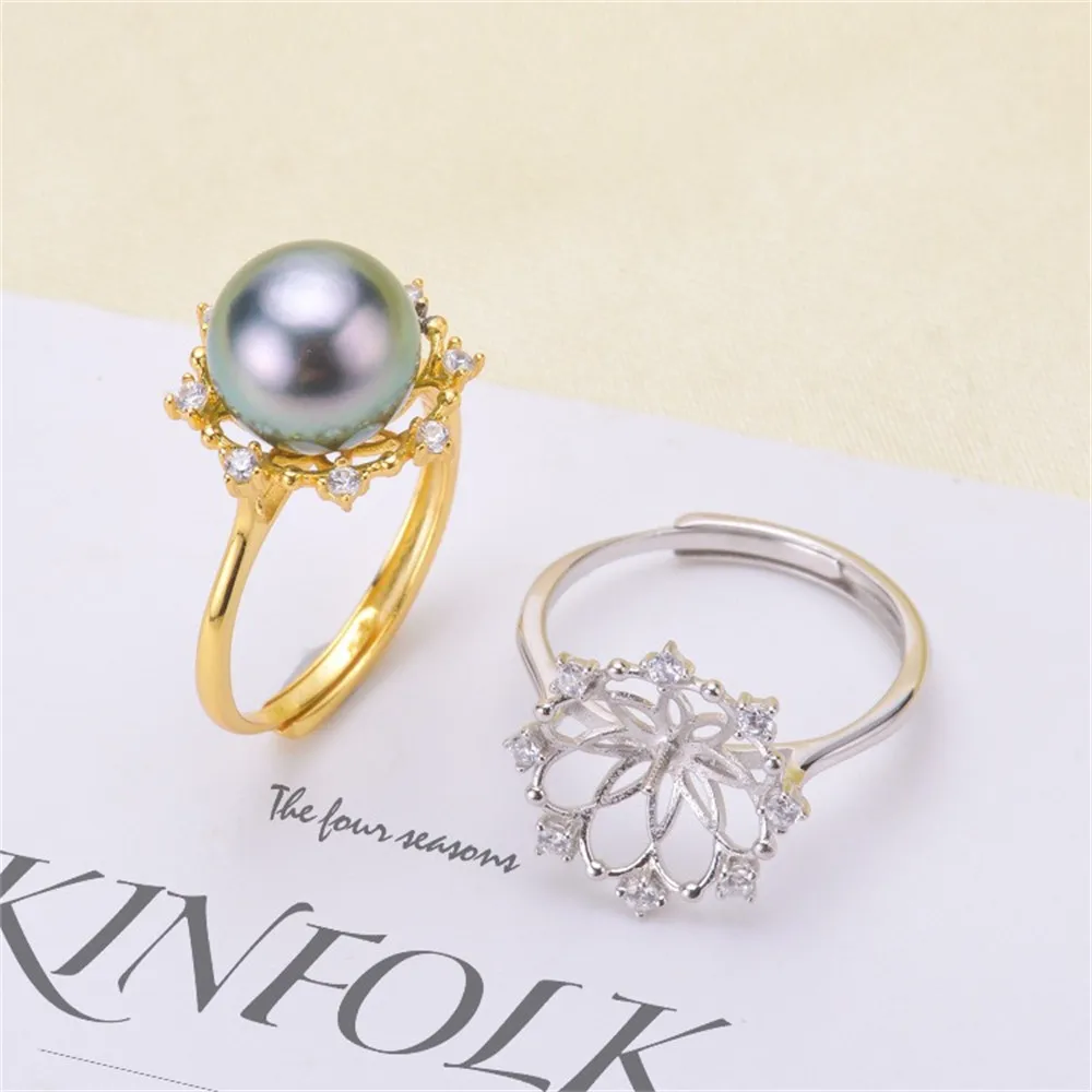 DIY Pearl Ring Accessories S925 Sterling Silver Pearl Ring Empty Holder Concealer Ring Fit 9-10mm Round Flat Beads