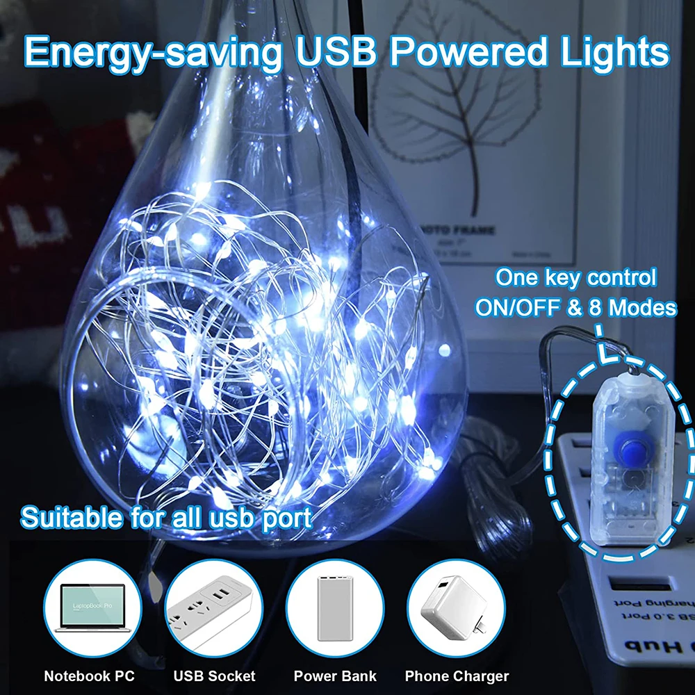 USB Fairy String Lights 50/100/200LED USB-powered with remote control for Holiday Lighting Wall Indoor Party Christmas Decor