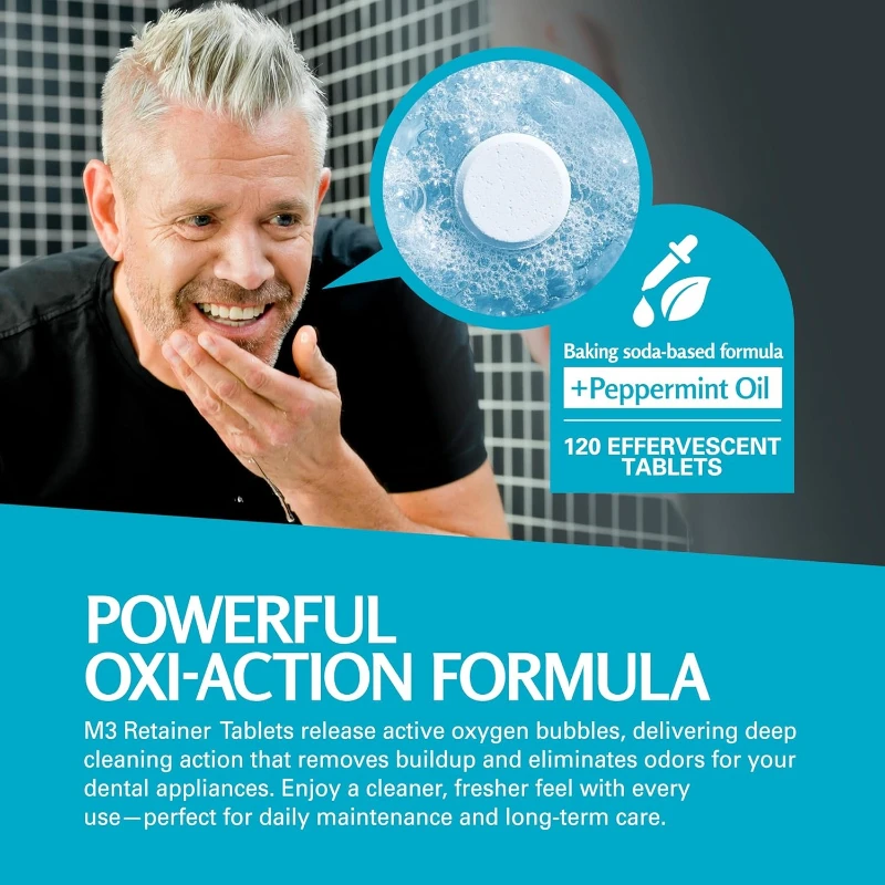 Retainer Cleanser Tablets Invisalign Cleaner, Removes Odors Discoloration Stains and Plaque 4 Month Supply Denture Cleansers