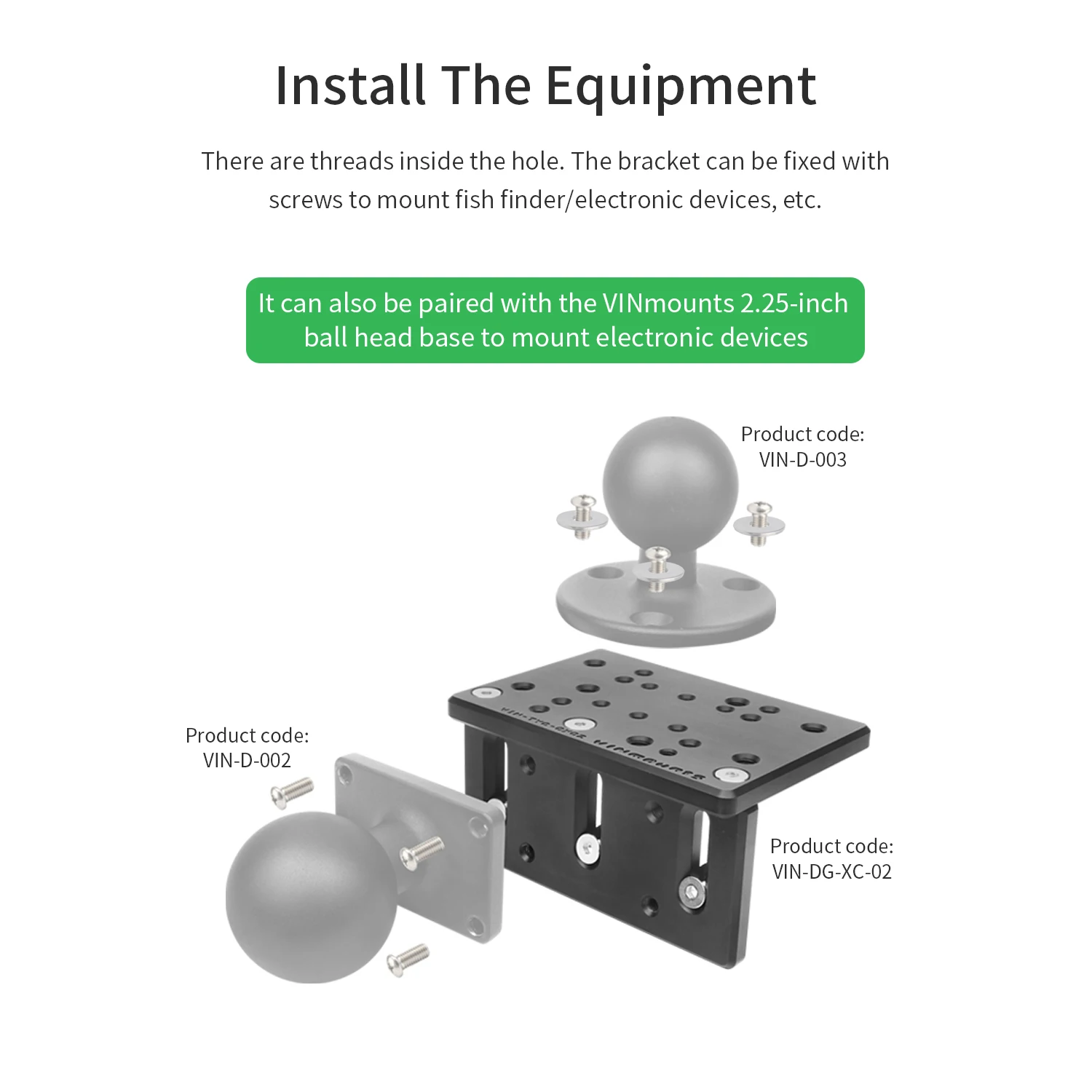 

VIN Boat Fish Finder Mount Kit Aluminum Base Plate with RAM 1.5" Ball Horizontal Vertical Arm Dual Device Mount Marine Bracket