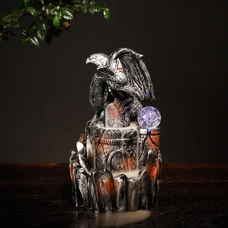 1pc kreative Kunst handwerk Wohnkultur Ornamente Flugsaurier Wasserfall Rückfluss Weihrauch brenner LED Weihrauch halter Drachen Räucher gefäß