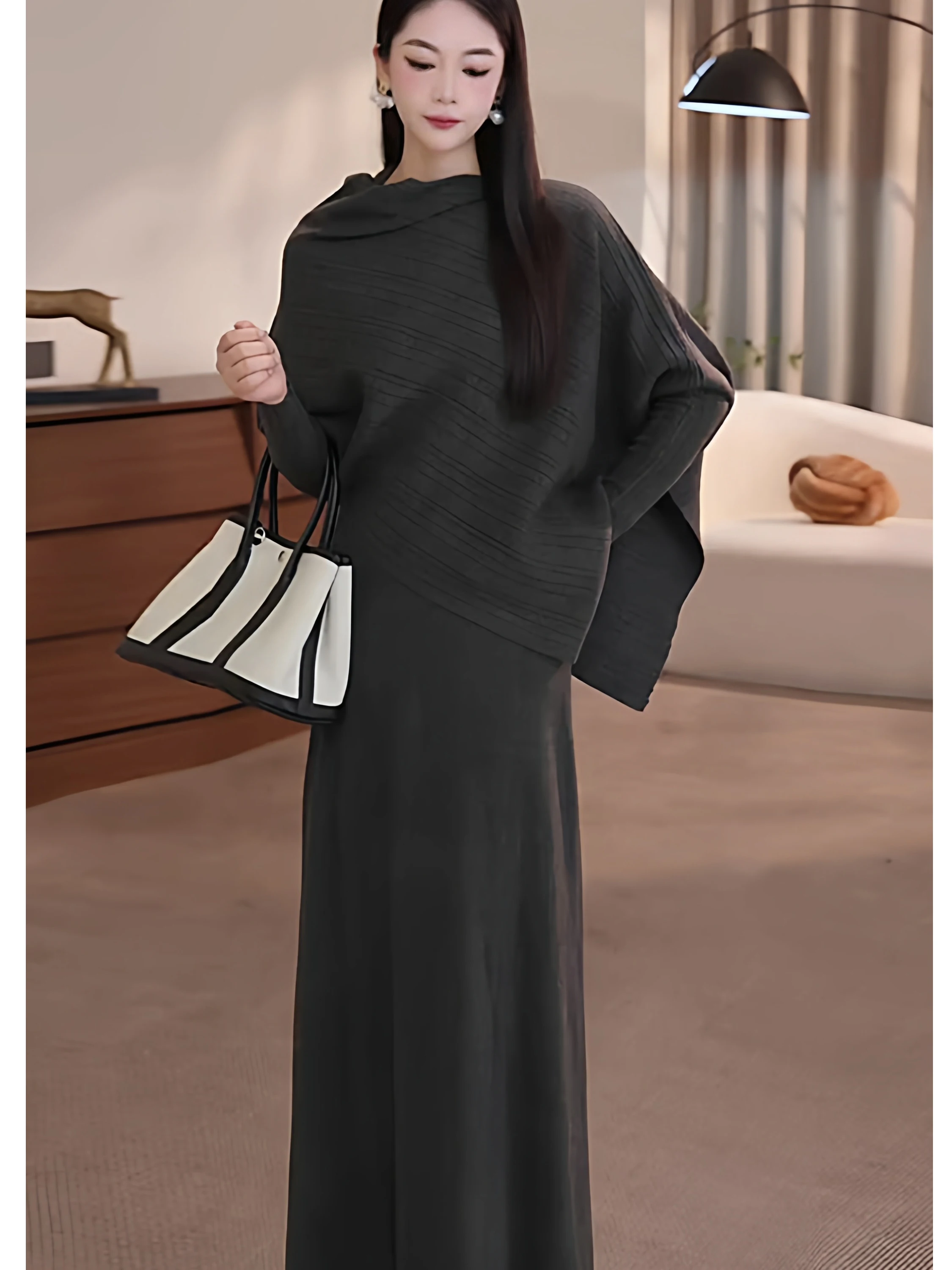 

Комплект из вязаного топа с рукавами «летучая мышь» и юбки больших размеров, весенняя новинка, модный повседневный женский комплект