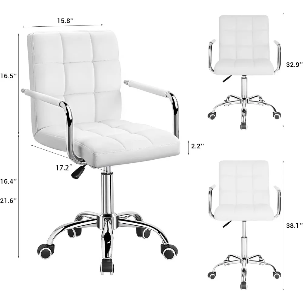 PU Leather Mid-Back Office Task Chair, Desk Home ajustável, Retro cadeira de trabalho confortável, com nervuras executivo moderno