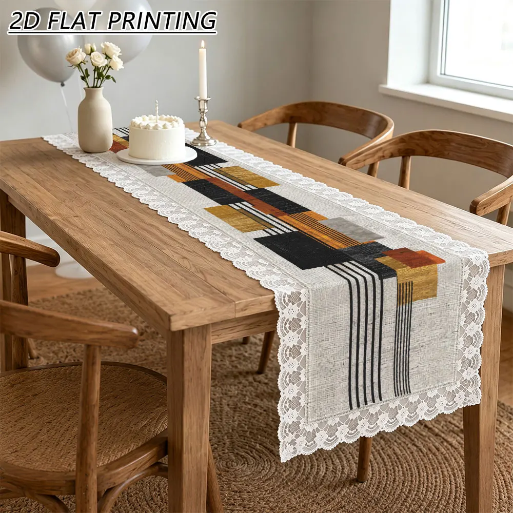 1pc Geometric Abstract Pattern Tulle Lace Table Runner For Home Dining Room Decor