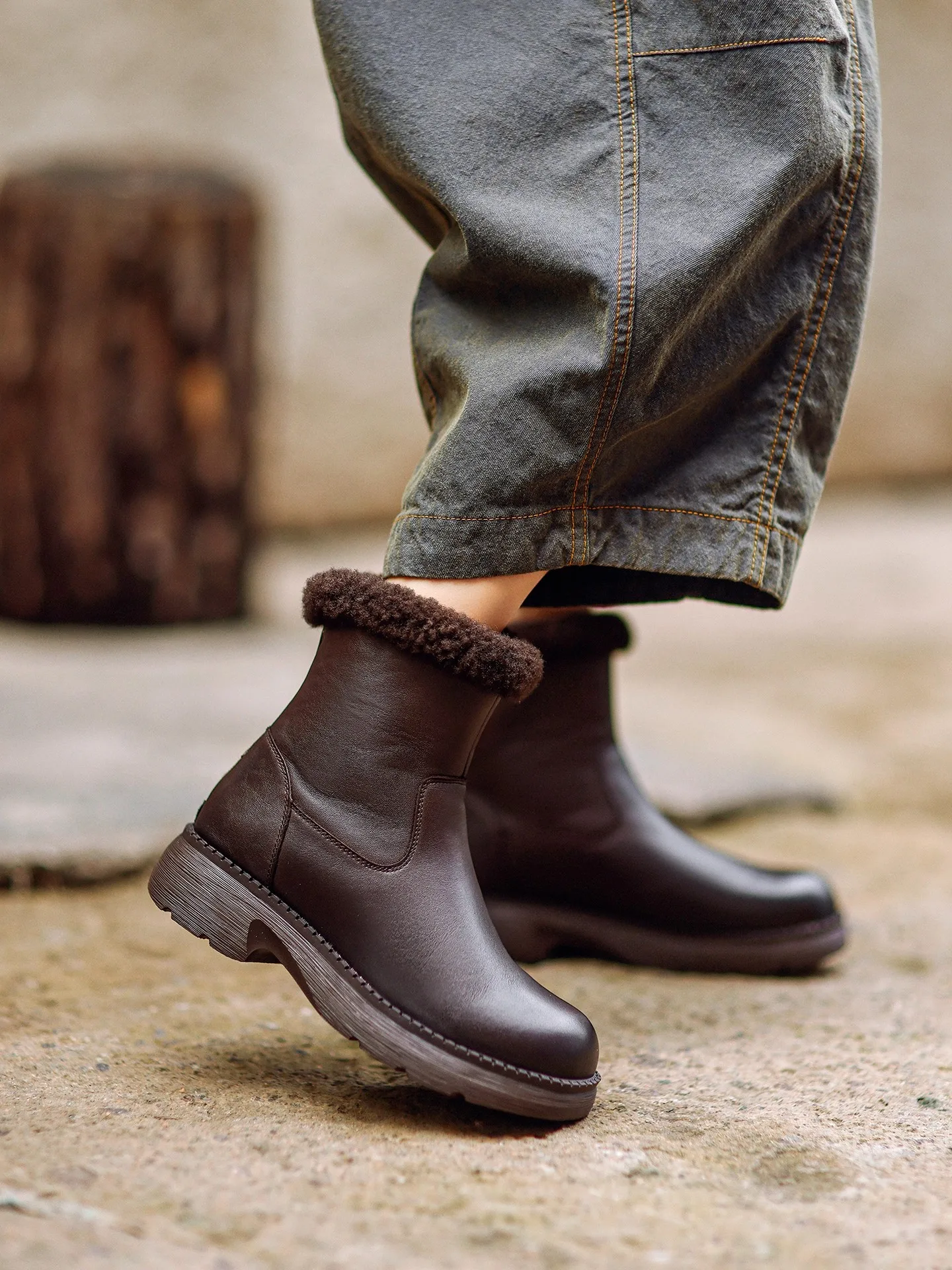 

GKTINOO 2025 Women Snow Boots Chunky Platform Solid Color Genuine Cow Leather Plush Warm Winter Wedges Heel Mid Calf Boots Black