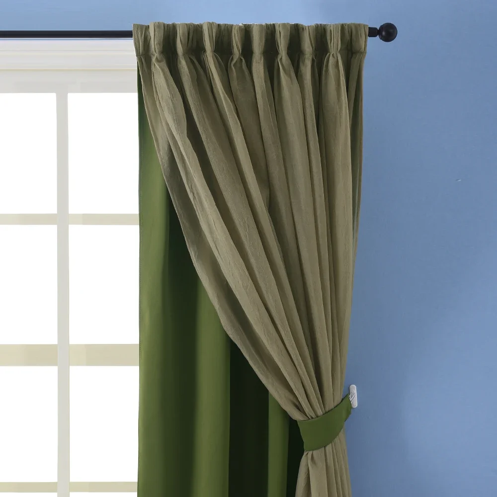 RYBHOME Back Tab Curtain Crushed Sheer Crinkled Voile with Blackout Curtain Room Darkening for Living Room Bedroom 1 Panel