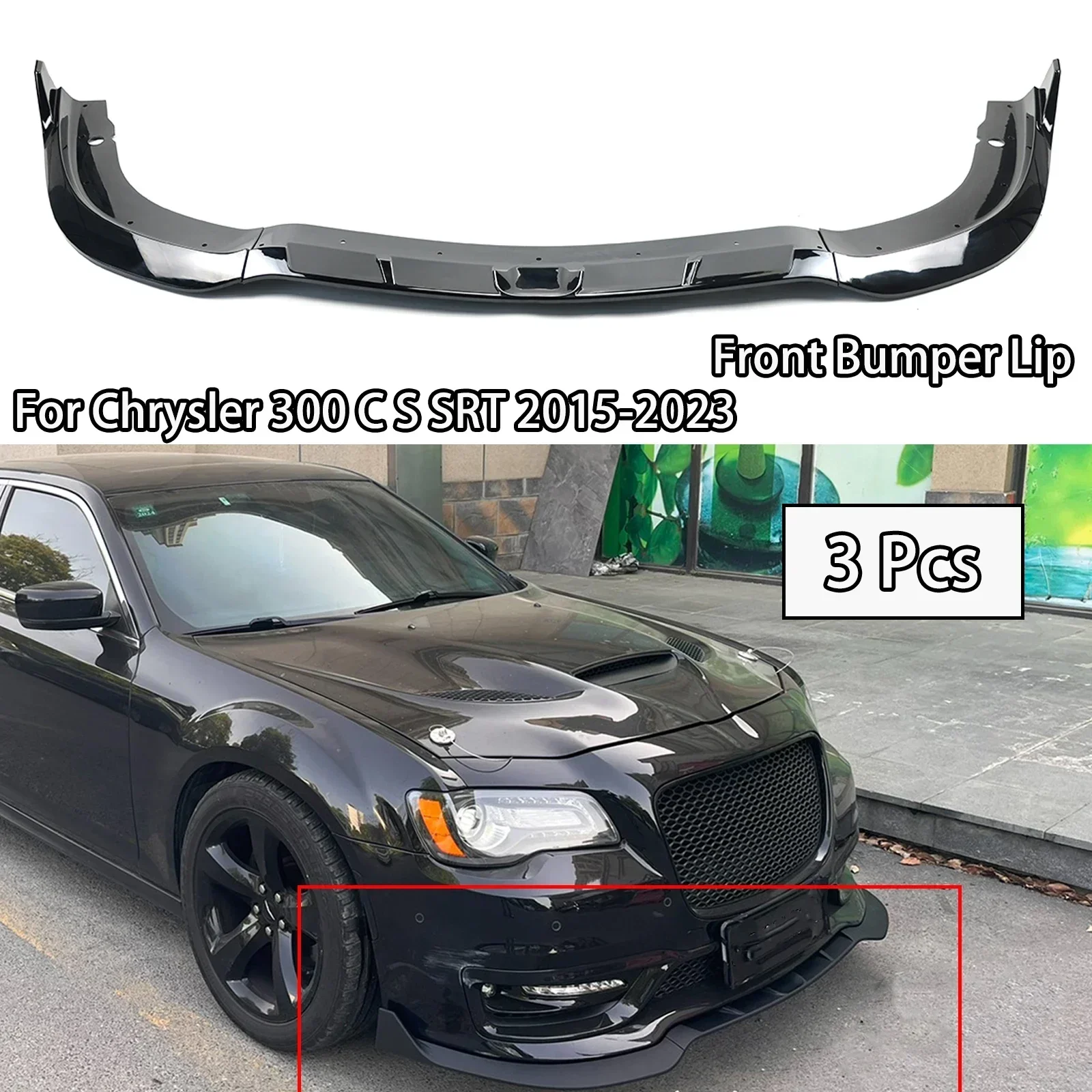 

Front Bumper Lip For Chrysler 300 C S SRT 2015 2016 -2023 Splitter Diffuser Spoiler Car Auto Accessories Carbon Fiber Look