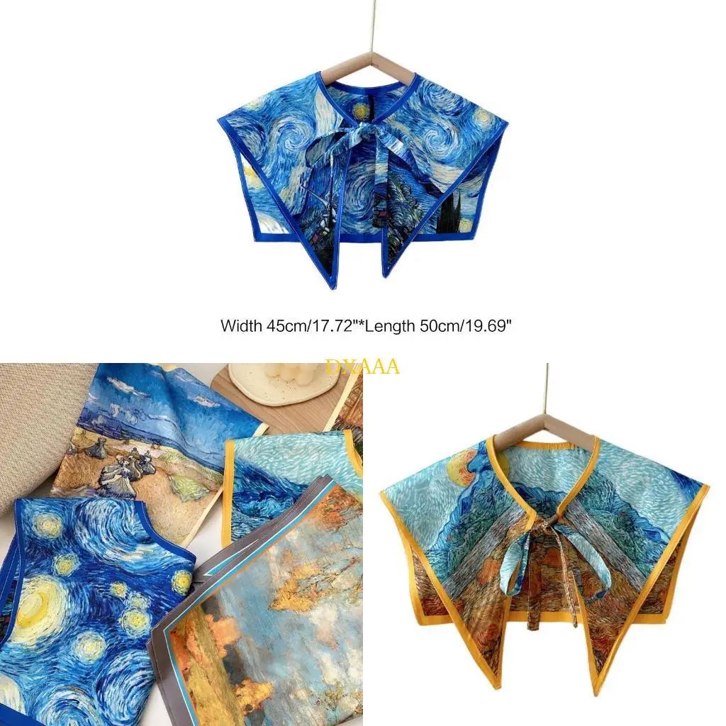 

DXAA женский элегантный шарф со съемным воротником, винтажный красочный пейзаж, картина маслом, шаль с принтом, накидка на на