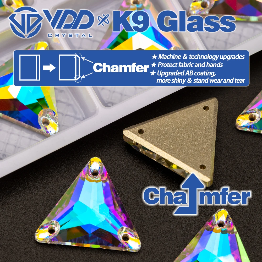 VDD Triangle AAAAA High Quality K9 Glass Sew On Rhinestones Sewing Crystals AB Flat Back Stones For Clothes Crafts Wedding Dress