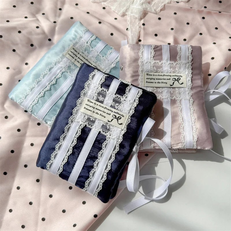 M5 Niche Handmade Fabric Lace Hand Book Jacket Silky Imitation Silk Fabric Bow Tie Book Jacket，Only Cover Book，Gift For Friend