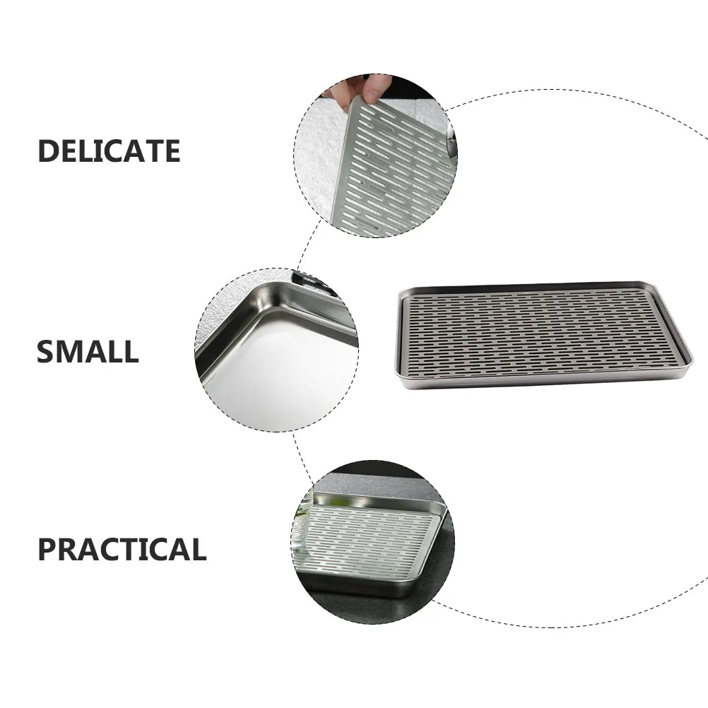 

Stainless Steel Tray Rectangular Draining Plate for Teapot Cup Silver Small Practical Storage Kitchen Stainless Steel Tea Plate
