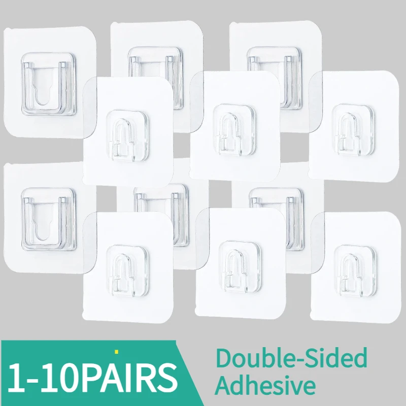 1-10Pairs Double-Sided Adhesive Wall Hooks Transparent Suction Cup Sucker Hooks Bedroom Kitchen Multi-purpose Organizer Holders