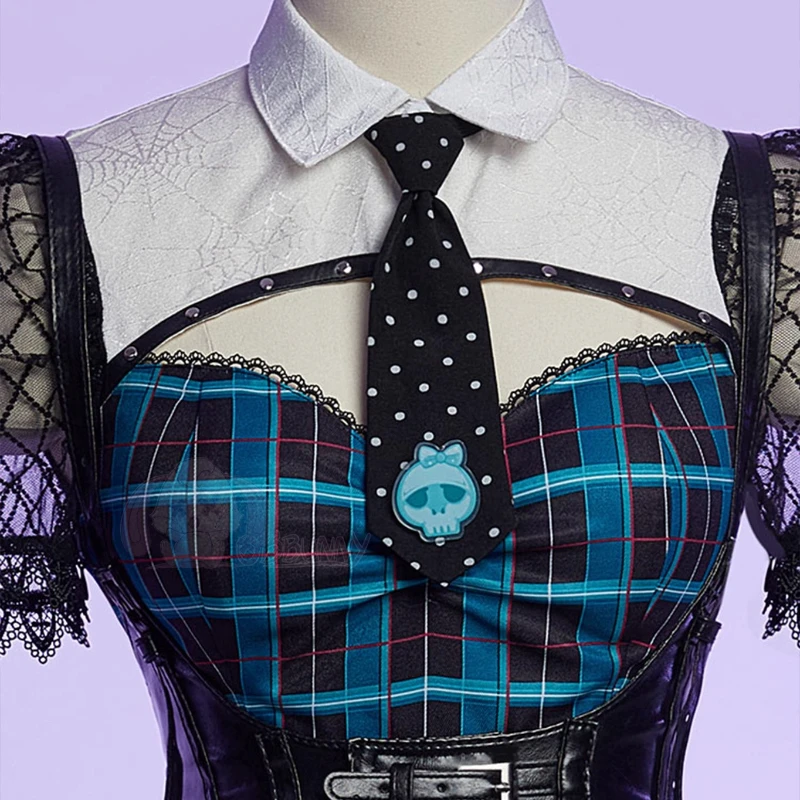 Original Design Blue Plaid Lace Splicing Hollow Out Women's Dress New Halloween Sweet Cool Cute Puff Sleeve Short Dresses Girl