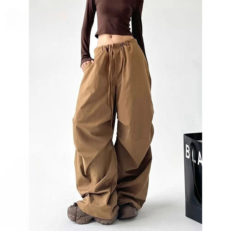 2025 nuevos pantalones americanos de pierna ancha de gran tamaño para mujer, monos informales sueltos de cintura alta de verano