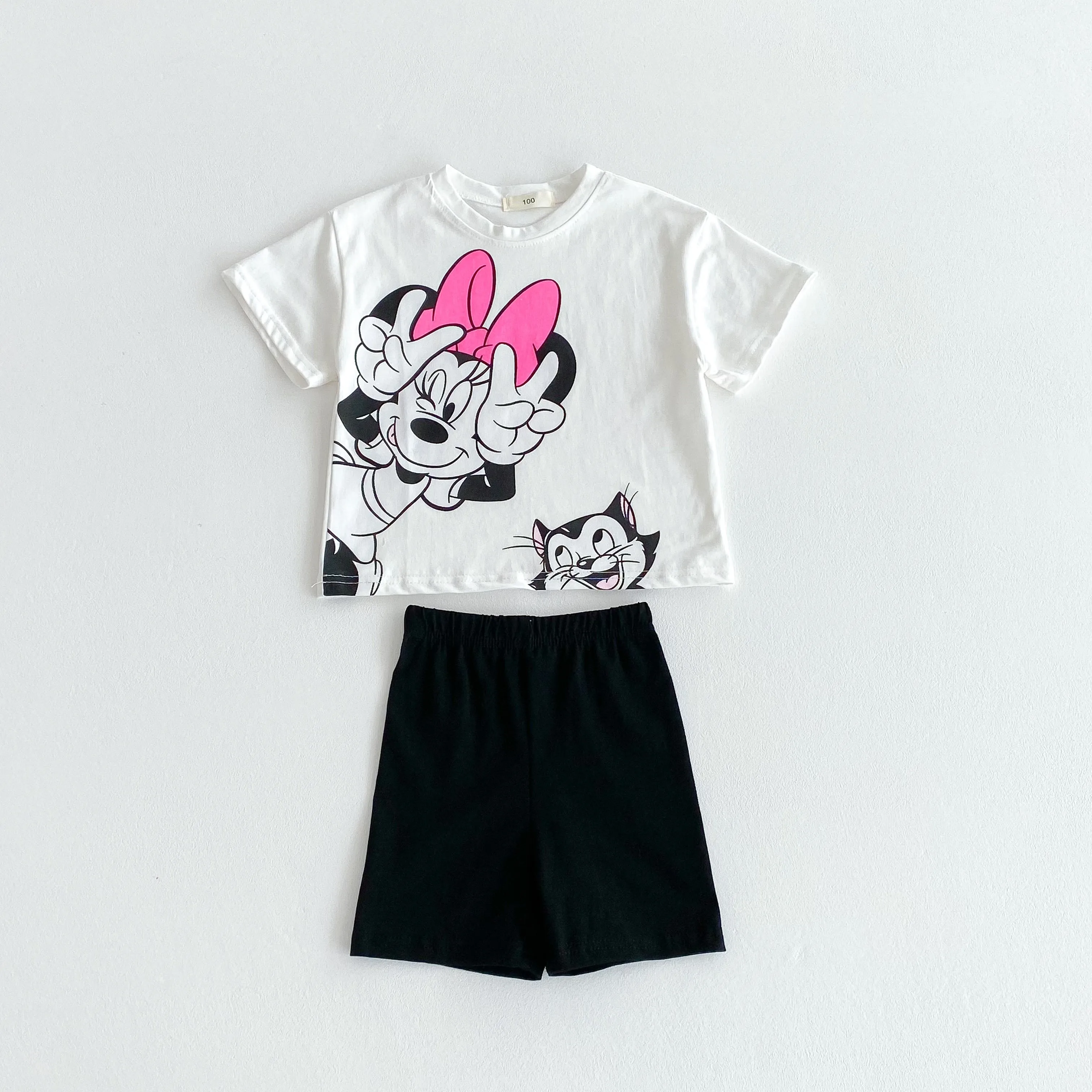 Printed Disney Minnie Girls T-shirt Shorts Outfits Summer Clothes Fashion Casual Short Sleeve Suit Cartoon Cute Baby Girl Set