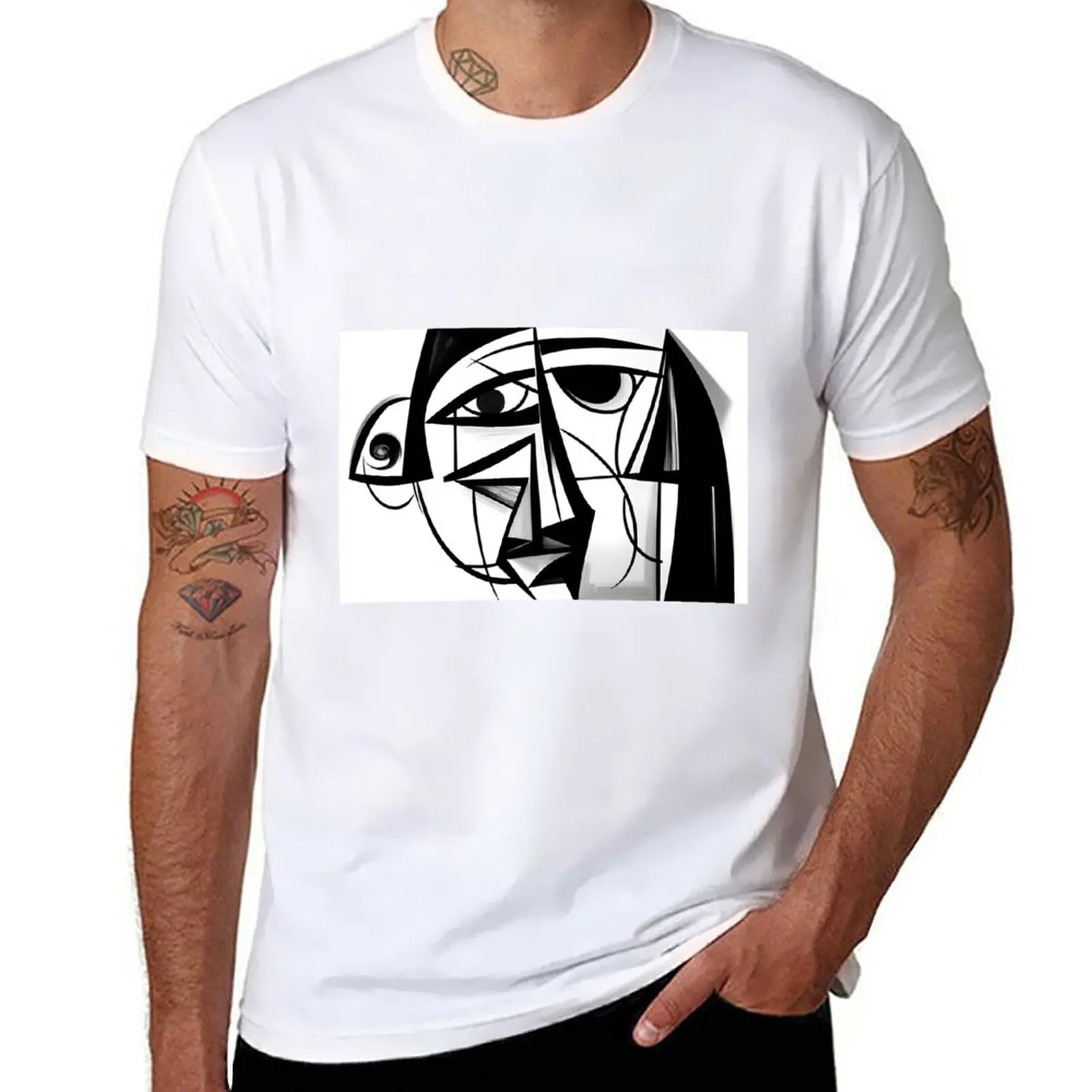 Nowa kubizm twarzy abstrakcyjna sztuka czarno-biała inspiracja Picasso ściana plakat artystyczny płótno t-shirt BW