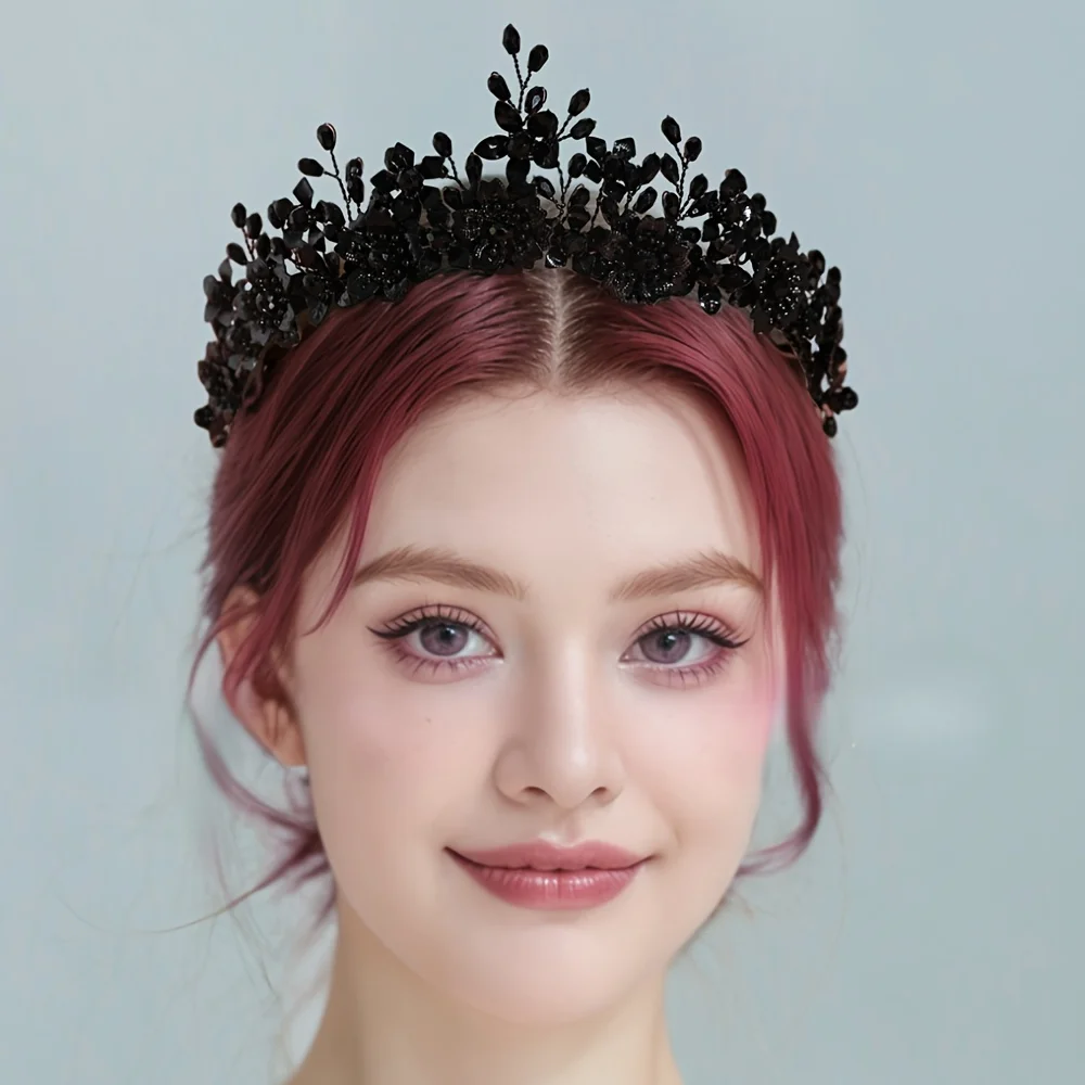 Dunkle handgemachte Krone Halloween Kostüm Tiara für Frauen sexy Prinzessin Stil Kristall Metall Krone Haar bänder Party Schmuck Kopf bedeckung