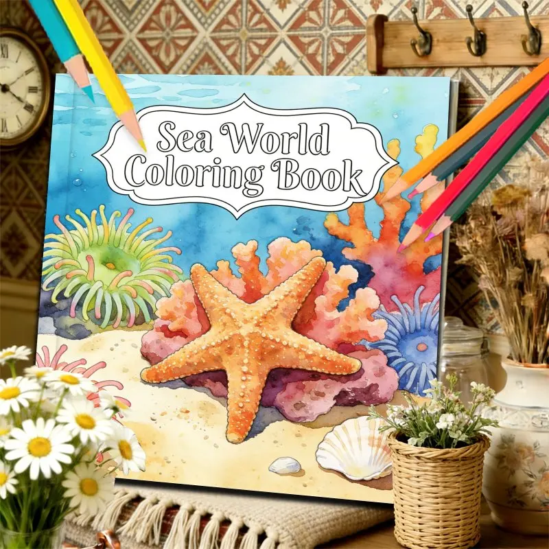 

Книга-раскраска для взрослых: Книга-раскраска «Морской мир» на 24 страницы, подходит для расслабления, идеальный подарок для друзей, коллег.