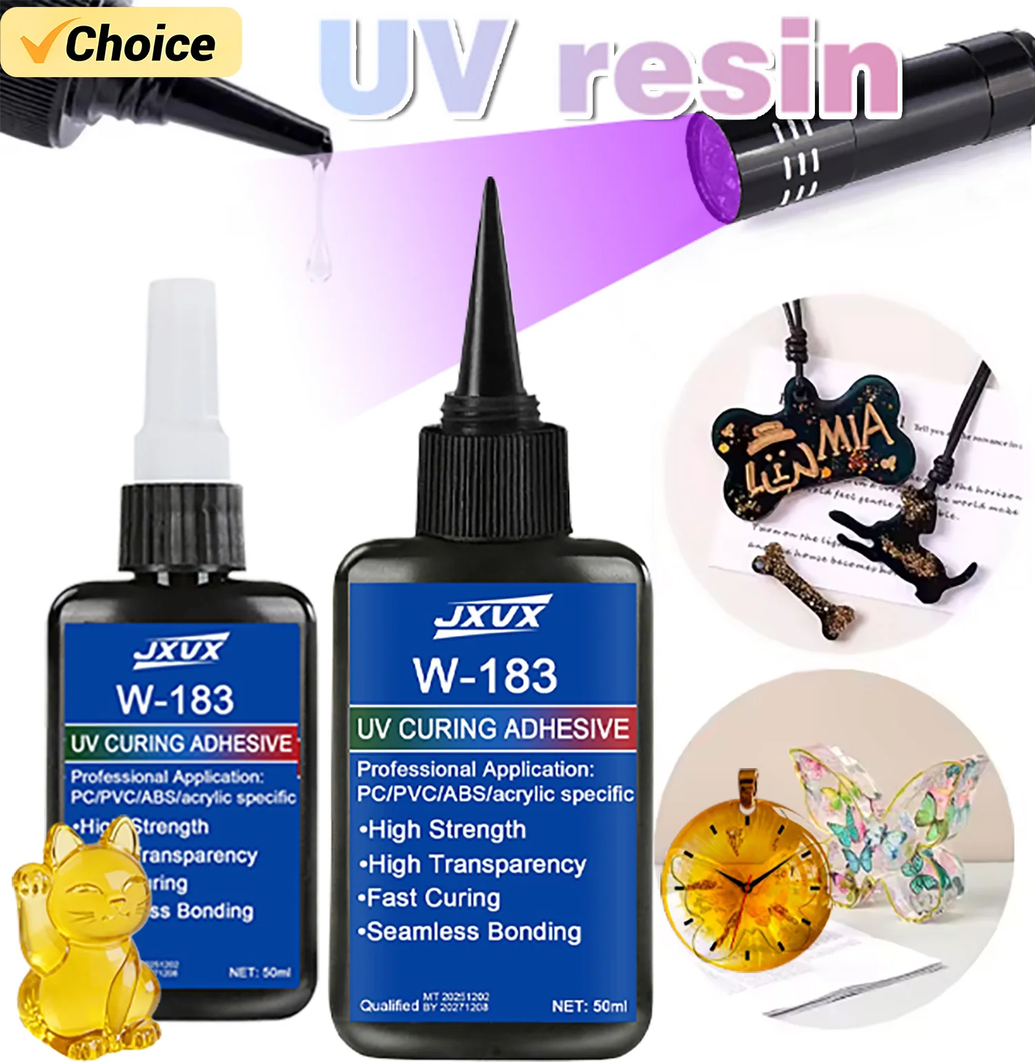 

50 мл прозрачной УФ-смолы с УФ-лампой, твердая, улучшенная кристально-прозрачная эпоксидная смола, готовая к использованию, для изготовления ювелирных изделий и поделок.