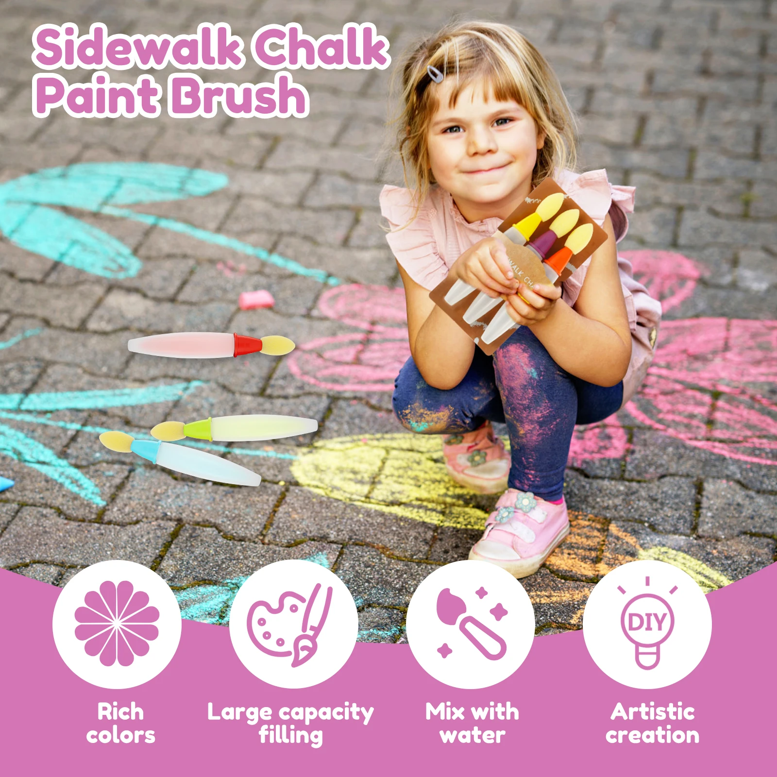 6Pcs Sidewalk Chalk Paint Brush Creative Outdoor Fun Art Tools Painting Supplies Versatile Paint Brush Chalk Set for Street Art image 5