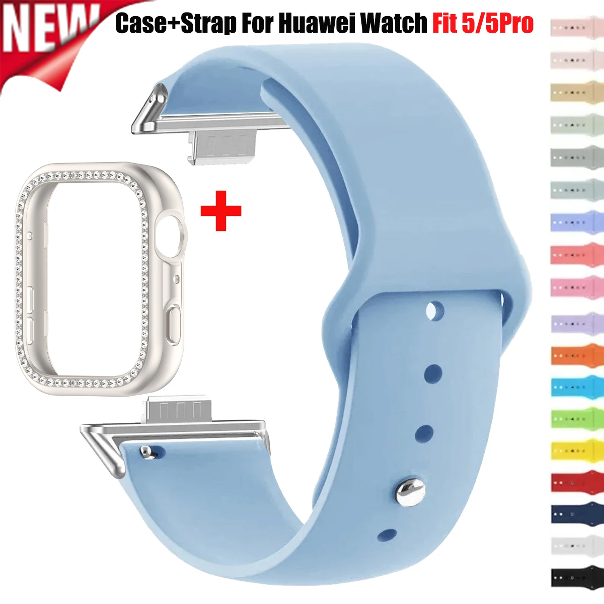 Diamond Case + Silicone Strap for Huawei Watch Fit 5/5Pro Protective Cover Shell Sport Band for Huawei Band 5pro Women Bracelet