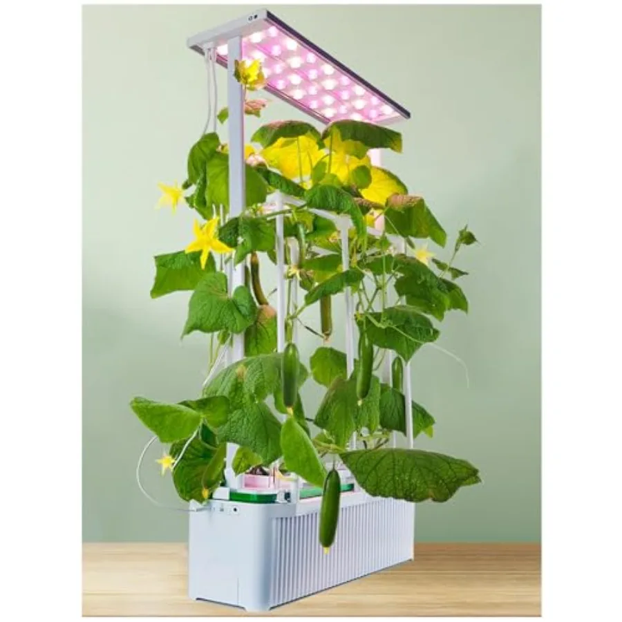 

Smart Indoor Hydroponic Gardening System with LED Grow Light and Trellis for Tomato Pepper Cucumber Growth in 7L Capacity Inclu
