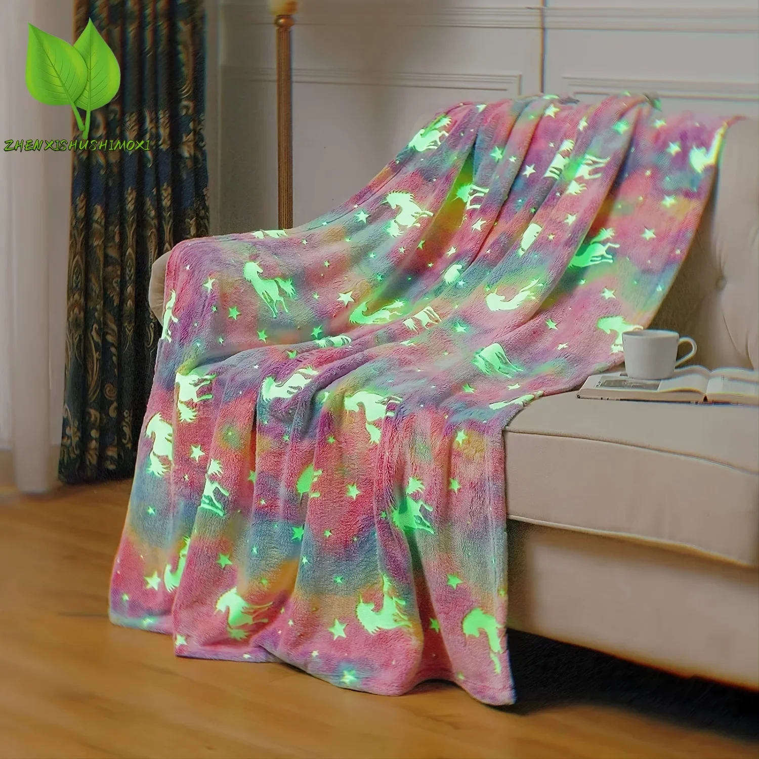 1pc Glow In The Dark Blanket, Unicorn Flannel Throw Blanket, Soft Warm Couch Blankets, Lightweight Blanket For Kids