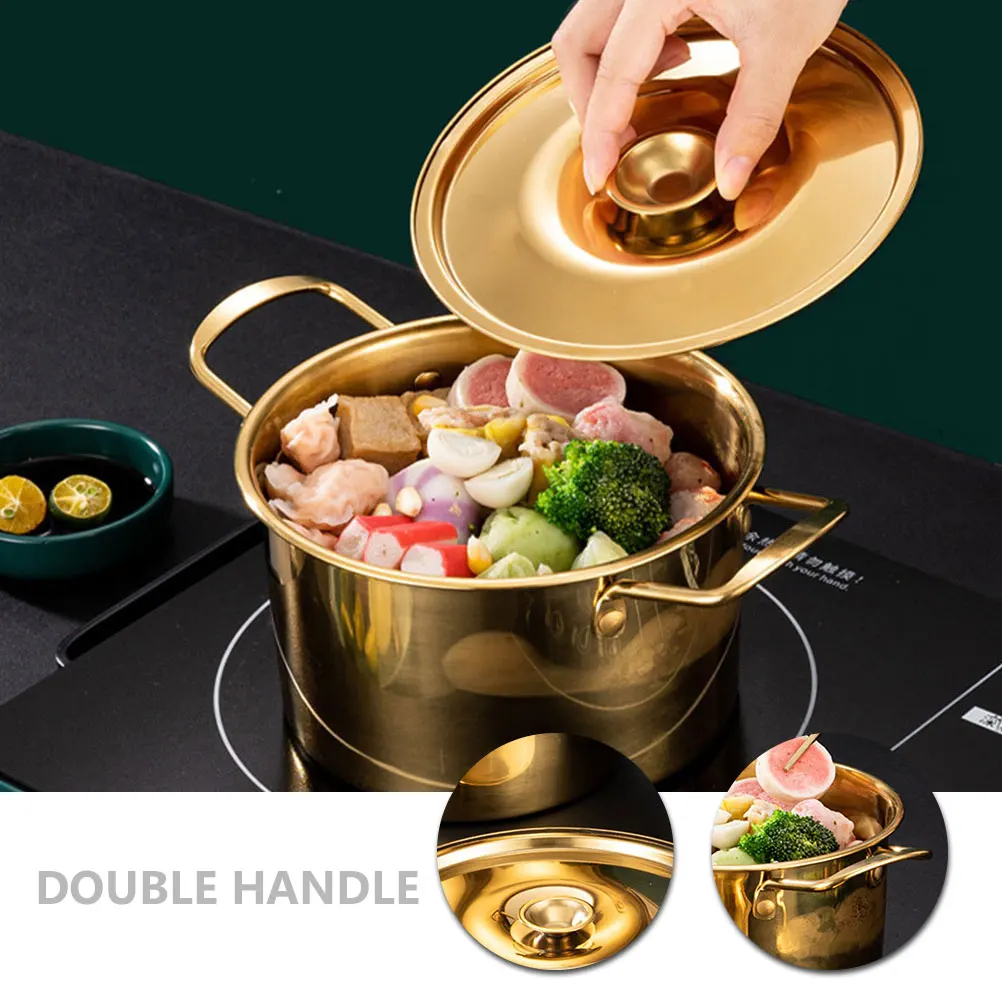 

Soup Pot Instant Noodle Korean Ramen Cooking Stainless Steel Stockpot with Lid for Stove Golden