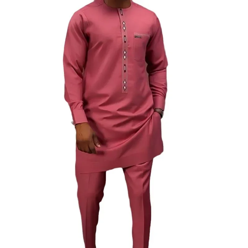 

Мужские комплекты из двух предметов, прямые брюки до щиколотки, блузки, рубашки с круглым вырезом, свободные однотонные повседневные карманы с длинными рукавами, новинка 2023 года