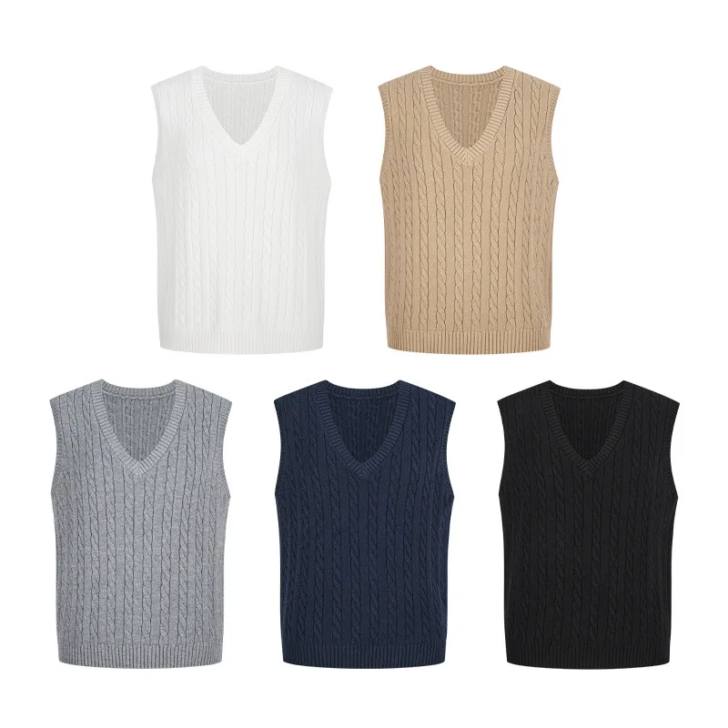 

White Twisted PatternvWomen's Korean-Style Knitted Vest All-Match Western Style Slimming Top with Collar Bandage Dress