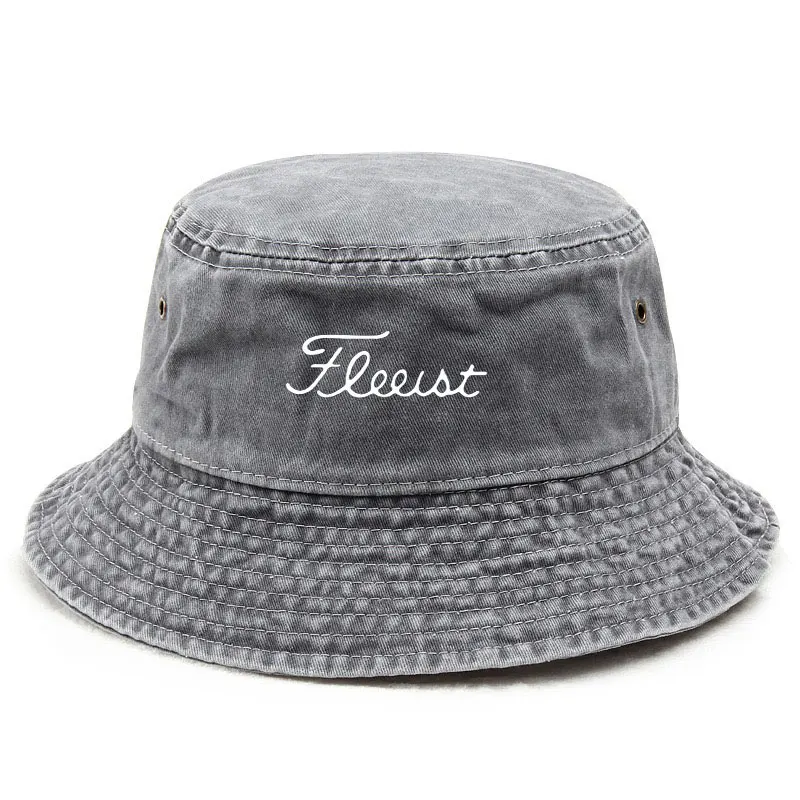 Vintage Washed Bucket Hat Fish Logo Sun Protection Outdoor Casual Hat for Men Women Bucket Hats