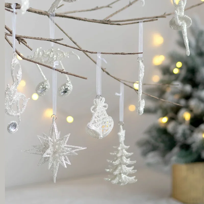 Christmas Tree Hanging Ornaments Snowflake Angel Deer White Pendants Navidad New Year Party Home Xmas Tree Decorations Kids Toys