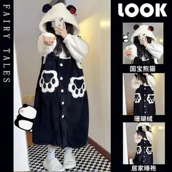 Cute Robe Panda Robe Coral Velvet Pajamas Women Nightclothes Plush And Thick Insulation Hooded Flannel Nighty Autumn Pajamas