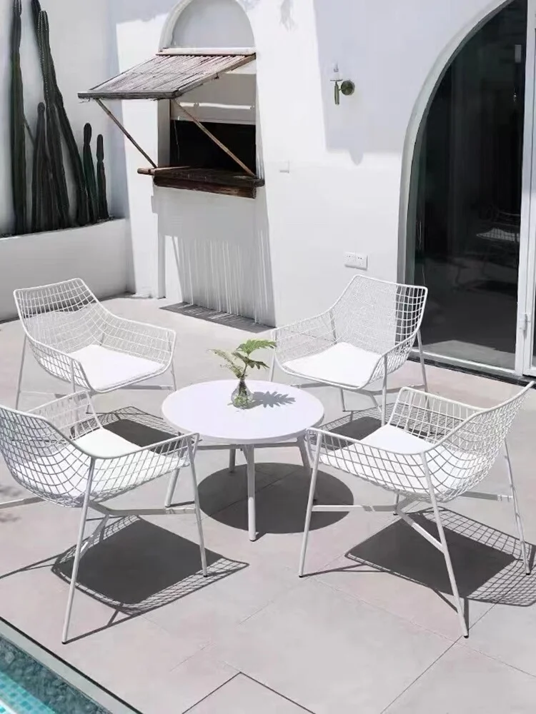 Nordic modern outdoor leisure tables and chairs Garden courtyard Open-air balcony Simple wrought iron waterproof