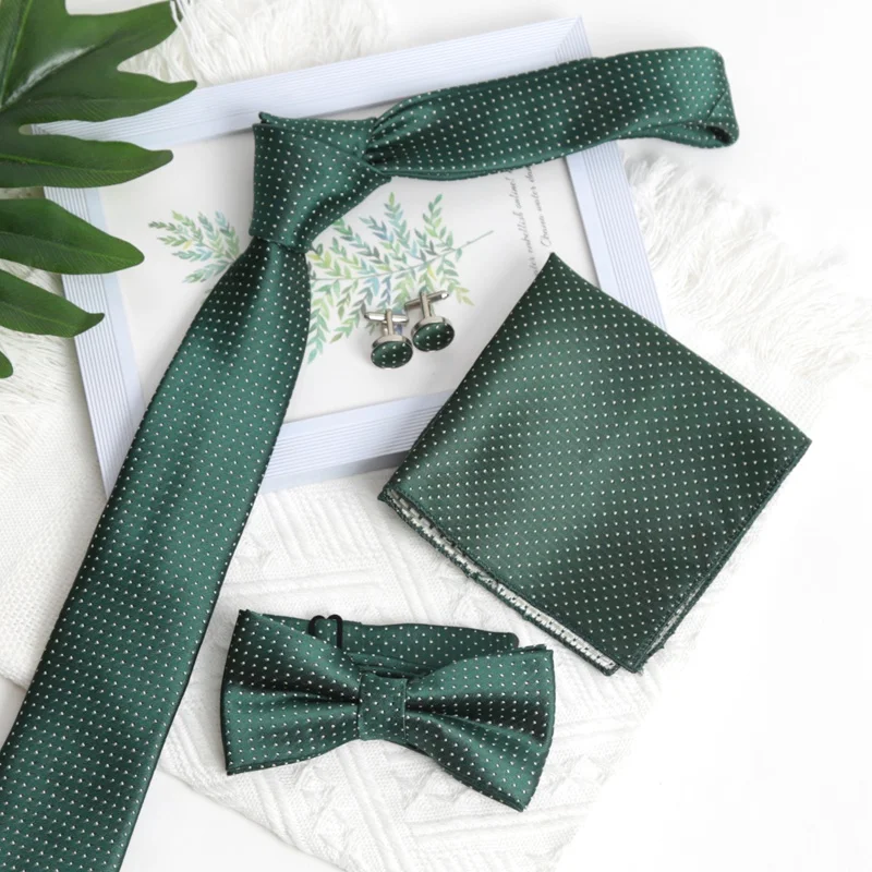 New Tie Set Fashion Wholesale Bright Green Bowtie Male Formal Necktie Cravat ​​Cufflinks Set for Men Party Wedding Accessories