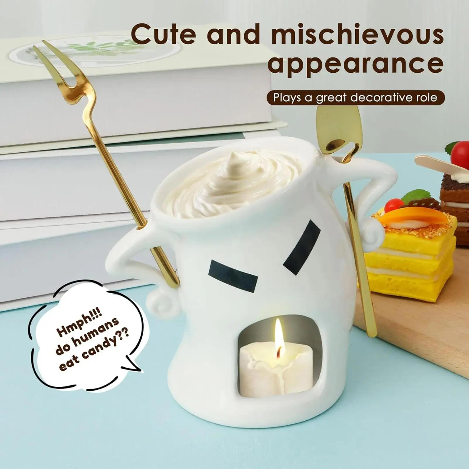 

Кружка для шоколадного фондю, керамическая кружка для плавления сыра, шоколадная свеча для фондю, воск с подогревом с вилкой, ложкой для клубники, печенья