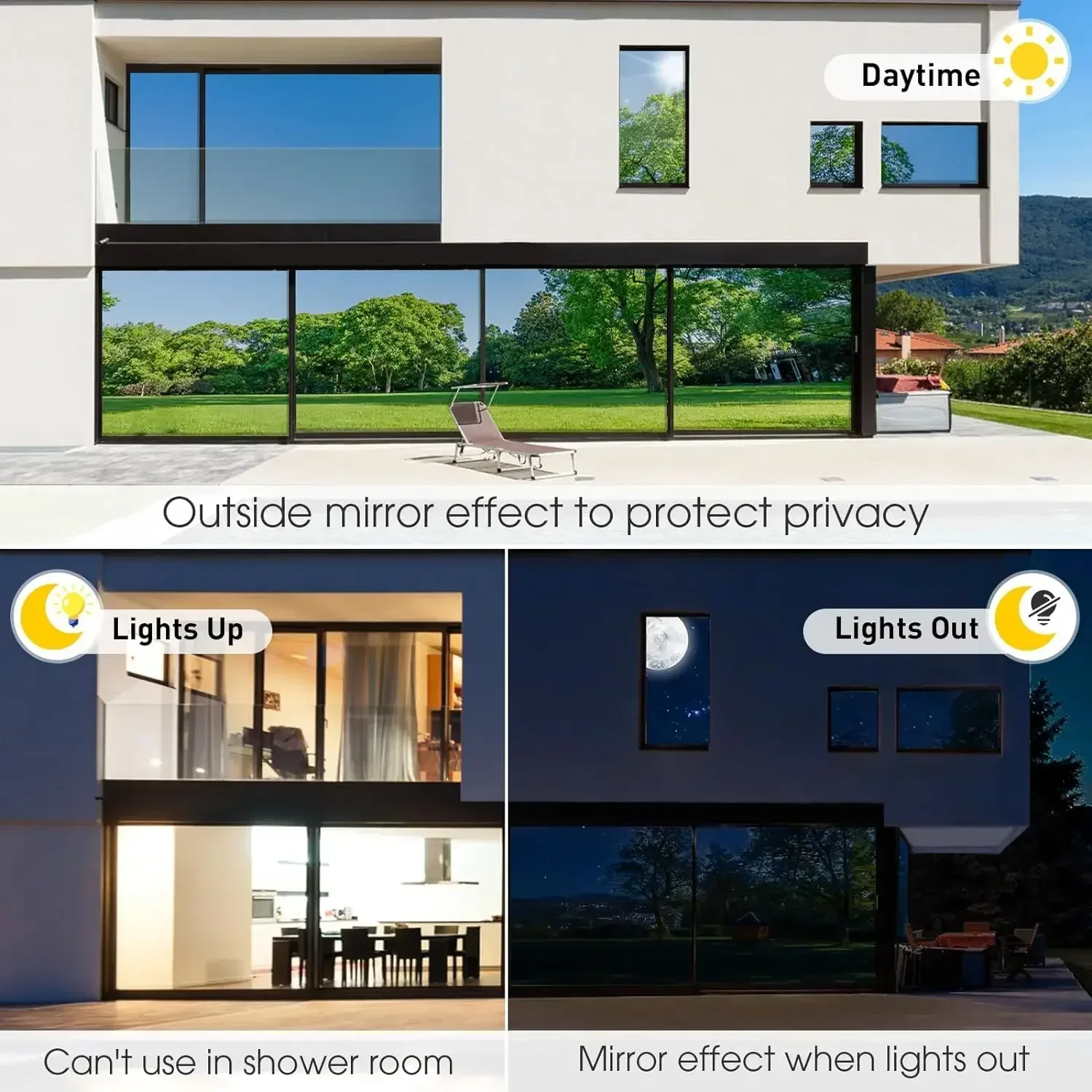 Window Privacy Film One Way Daytime Privacy Static Cling Sun Blocking Anti UV Reflective Window Tint for Home and Office