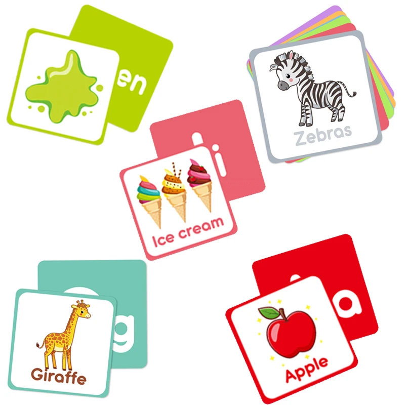 

60 Children's Cognitive Flashcards Cartoon English Enhance The Recognition of English Letters Animals Colors Food Fruits Cards