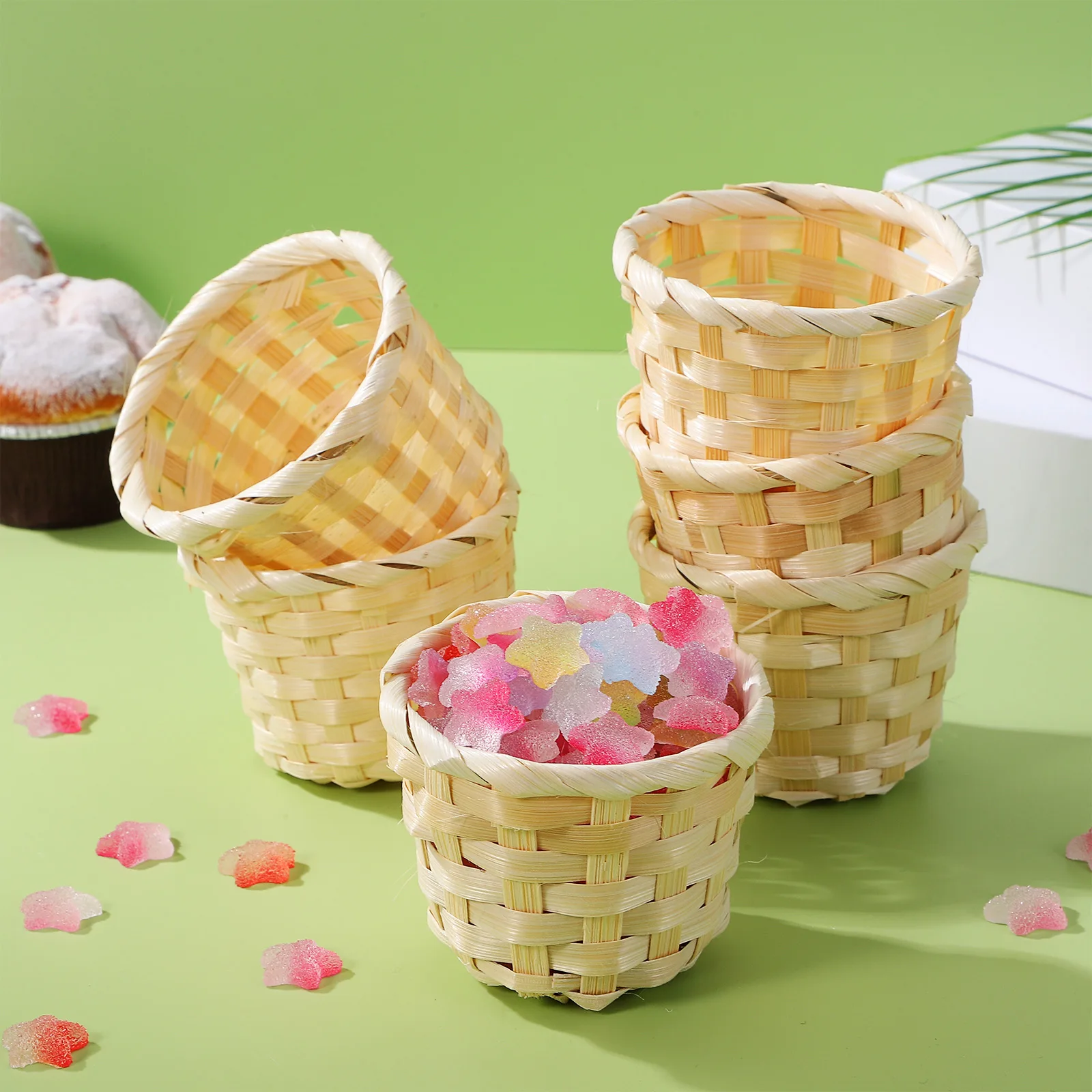 

6pcs Storage Basket Wood Woven Handmade Home Organization for Snacks Handwoven Storage Box Flowers Office Supplies